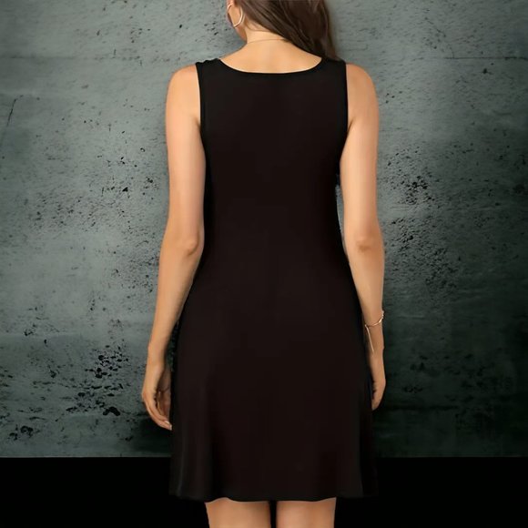 🆕️ Loose Fit Black Sleeveless Casual Short Dress - Picture 3 of 4